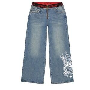 Ed Hardy Swallow Panther Elastic Band Jeans Sz 28 NEW